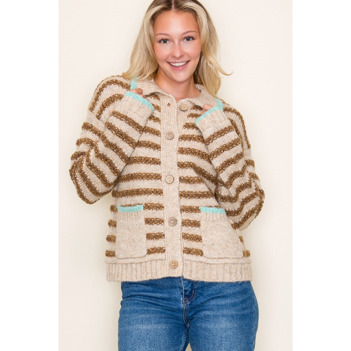 Button Down Striped Cardigan