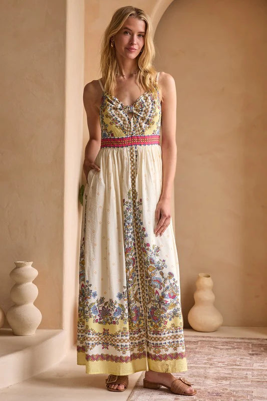 Sleeveless Border Print Dress