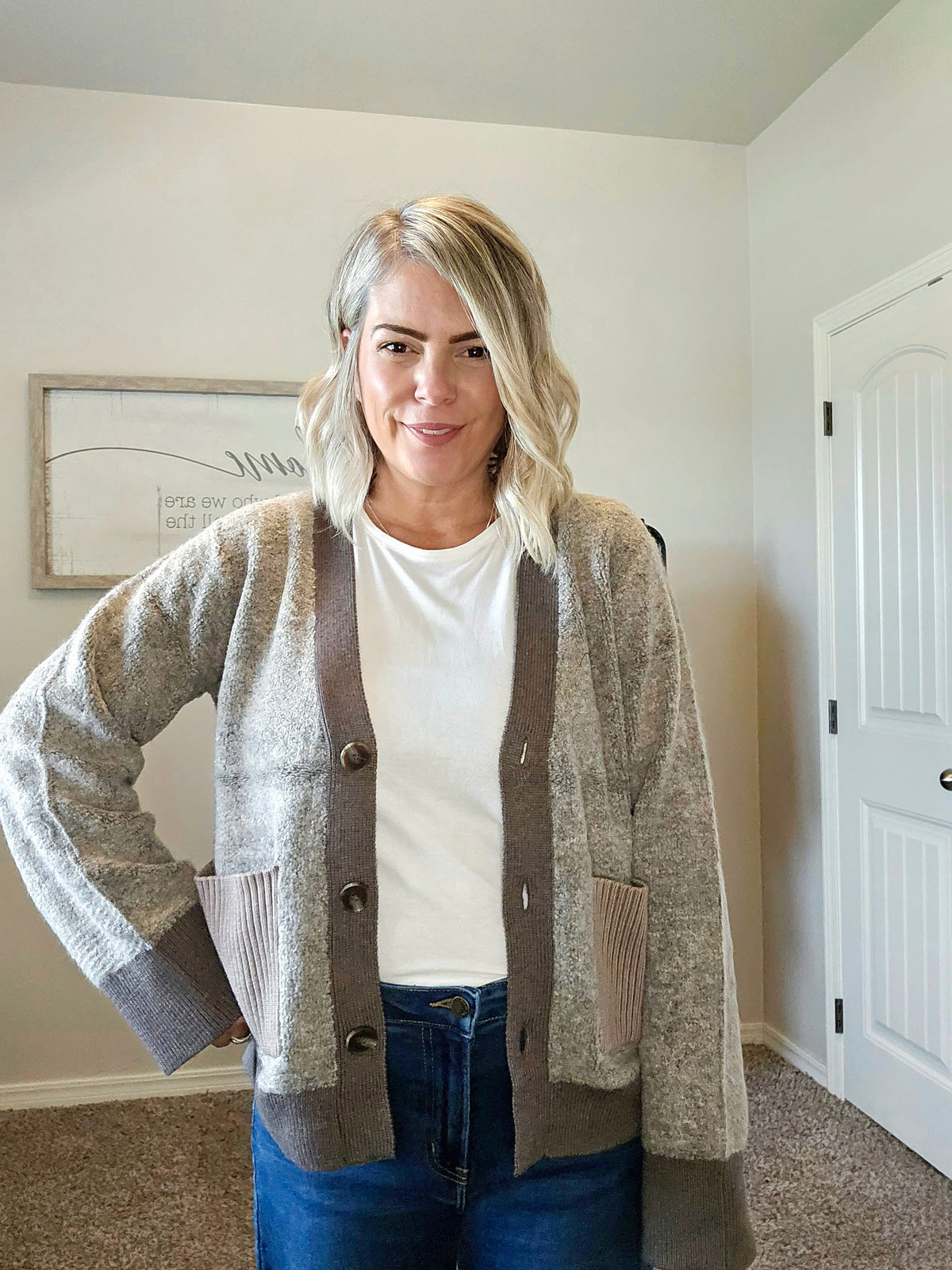 Textured buttoned cardigan