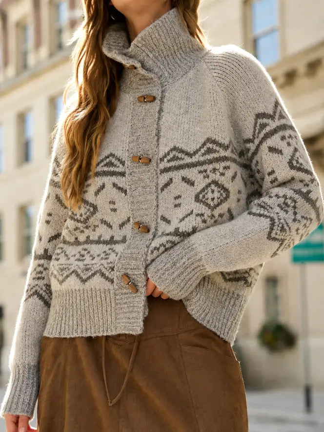 Toggle Button Fair Isle Knit Cardigan